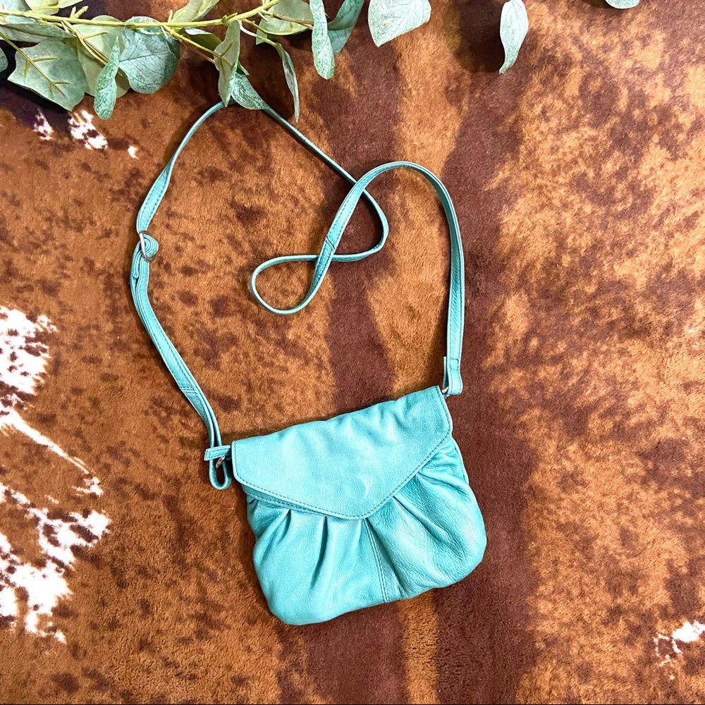 Day & Mood Anthropologie Small Blue Envelope Crossbody 100% Leather Purse/ Bag